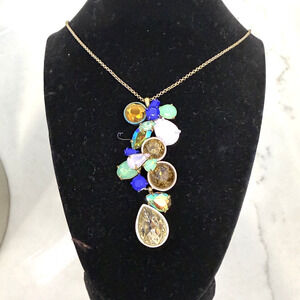 J .Crew Necklace Brulee Stone Cluster Chain Gold Tone 30-32" Statement Party